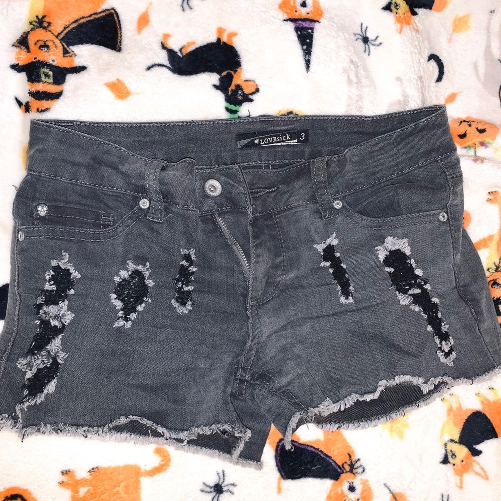 Hot topic ripped black/gray jean shorts